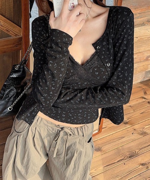 mebole（メボレ）の「flower camisole+cardigan ensemble（アンサンブル・レディース・ブラック・FREE）」の6枚目の写真