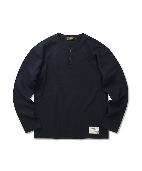 Waffle Henley Neck Long Sleeve Navy