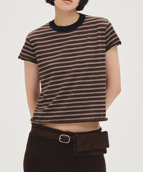 TODAYFUL（トゥデイフル）の「Border Compact Knit（ニット/セーター・レディース・ライトグレー/ブラウン/クリーム・FREE）」の2枚目の写真