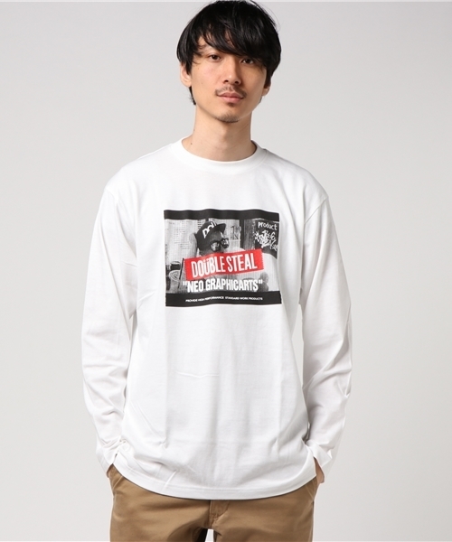 DOUBLE STEAL（ダブルスティール）の「Break Time Photo 長袖Ｔシャツ（Tシャツ/カットソー・メンズ・ホワイト/ブラック/グレー・MEDIUM/X-LARGE/LARGE）」の10枚目の写真