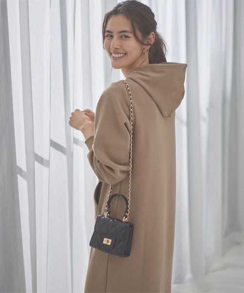 フード付裏起毛マキシ丈スウェットパーカーワンピース（ワンピース