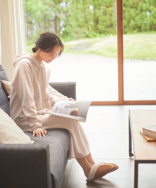 セール】フード付裏起毛マキシ丈スウェットパーカーワンピース