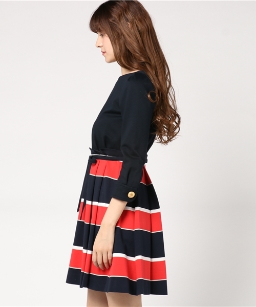 美品 ブルーレーベルクレストブリッジ ワンピースドレス ストライプ ベルト M BLUE LABEL CRESTBRIDGE（ブルーレーベルクレストブリッジ）の