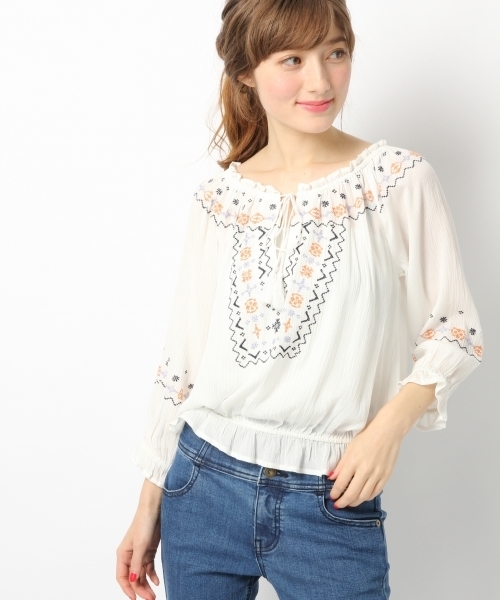 Heather（ヘザー）の「ボヘシシュウ＊ブラウス7分袖 747515 （シャツ/ブラウス・レディース・ホワイト系その他2/ブラック系その他/ホワイト系その他・FREE）」の3枚目の写真