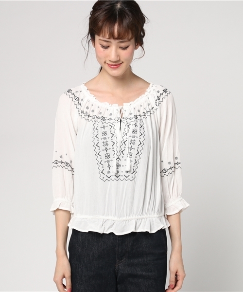 Heather（ヘザー）の「ボヘシシュウ＊ブラウス7分袖 747515 （シャツ/ブラウス・レディース・ホワイト系その他2/ブラック系その他/ホワイト系その他・FREE）」の4枚目の写真