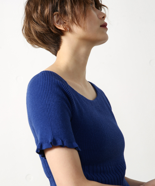 AZUL by moussy（アズールバイマウジー）の「ランダムリブオフショルニットプルオーバー（ニット/セーター・レディース・ブラック/トップグレー/オレンジ系その他/ダークブルー・LARGE/SMALL/MEDIUM）」の5枚目の写真