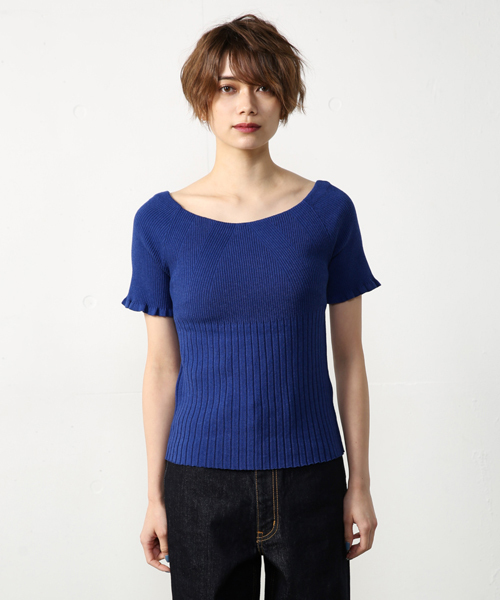 AZUL by moussy（アズールバイマウジー）の「ランダムリブオフショルニットプルオーバー（ニット/セーター・レディース・ブラック/トップグレー/オレンジ系その他/ダークブルー・LARGE/SMALL/MEDIUM）」の8枚目の写真