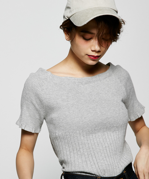 AZUL by moussy（アズールバイマウジー）の「ランダムリブオフショルニットプルオーバー（ニット/セーター・レディース・ブラック/トップグレー/オレンジ系その他/ダークブルー・LARGE/SMALL/MEDIUM）」の10枚目の写真