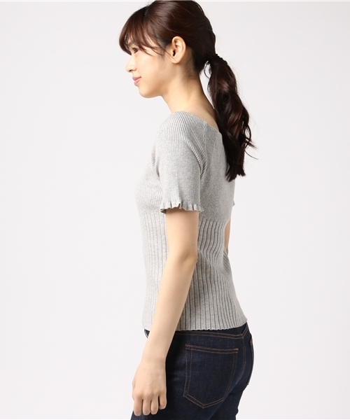 AZUL by moussy（アズールバイマウジー）の「ランダムリブオフショルニットプルオーバー（ニット/セーター・レディース・ブラック/トップグレー/オレンジ系その他/ダークブルー・LARGE/SMALL/MEDIUM）」の13枚目の写真