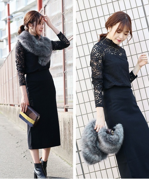 reca（レカ）の「ボリュームフェイクファーロングファーティペット（ストール/ショール・レディース・グレー/ブラウン/ベージュ/ブラック/ブラックミックス/オフホワイト・FREE）」の11枚目の写真