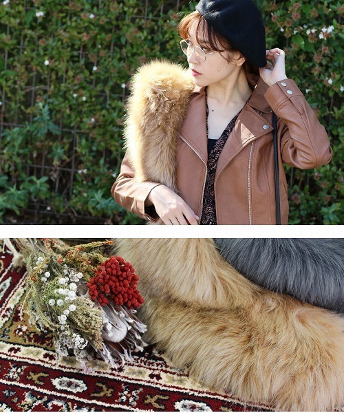 reca（レカ）の「ボリュームフェイクファーロングファーティペット（ストール/ショール・レディース・グレー/ブラウン/ベージュ/ブラック/ブラックミックス/オフホワイト・FREE）」の7枚目の写真