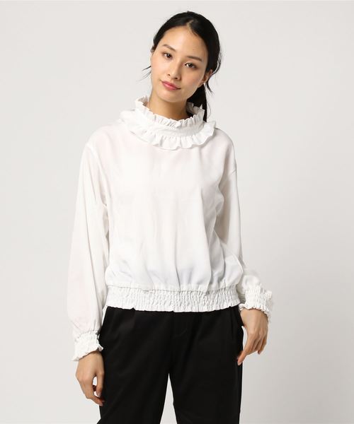 VENCEEXCHANGE（ヴァンスエクスチェンジ）の「フリルネックブラウス                       （シャツ/ブラウス・レディース・ブラック/オフホワイト/グリーン/その他35・MEDIUM）」の9枚目の写真