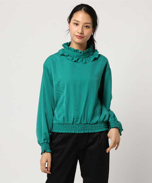 VENCEEXCHANGE（ヴァンスエクスチェンジ）の「フリルネックブラウス                       （シャツ/ブラウス・レディース・ブラック/オフホワイト/グリーン/その他35・MEDIUM）」の12枚目の写真