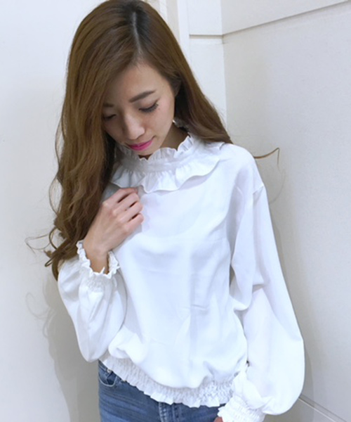 VENCEEXCHANGE（ヴァンスエクスチェンジ）の「フリルネックブラウス                       （シャツ/ブラウス・レディース・ブラック/オフホワイト/グリーン/その他35・MEDIUM）」の14枚目の写真