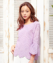 KOBE LETTUCE | フレアスリーブスカラップヘム刺繍レースコットンブラウス/レディース/トップス[C3126]神戸レタス(シャツ/ブラウス)