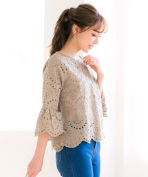 KOBE LETTUCE | フレアスリーブスカラップヘム刺繍レースコットンブラウス(シャツ/ブラウス)