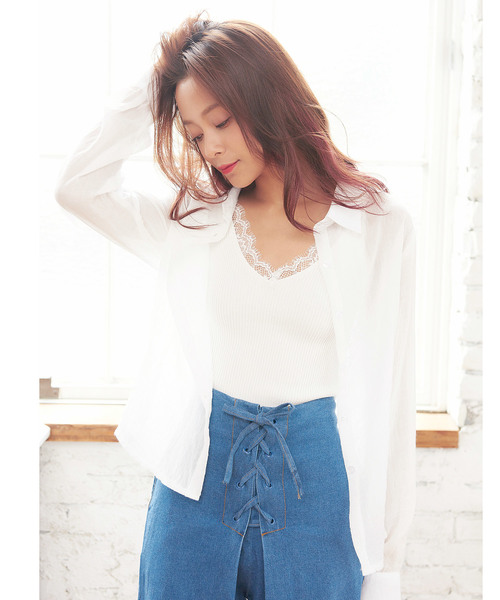 KOBE LETTUCE（コウベレタス）の「レースVネックサマーリブニットキャミソール/トップス/インナー/レディース[C2850]神戸レタス（キャミソール・レディース・ブラック/ベージュ/ネイビー/グレー/オフホワイト/サックスブルー/イエロー/ベビーピンク・FREE）」の14枚目の写真