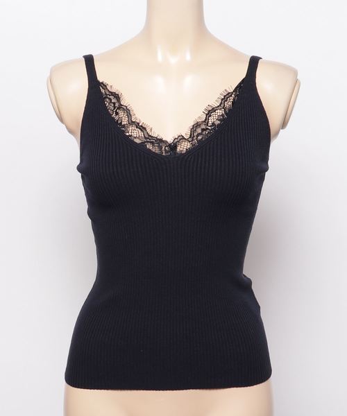 KOBE LETTUCE（コウベレタス）の「レースVネックサマーリブニットキャミソール/トップス/インナー/レディース[C2850]神戸レタス（キャミソール・レディース・ブラック/ベージュ/ネイビー/グレー/オフホワイト/サックスブルー/イエロー/ベビーピンク・FREE）」の6枚目の写真