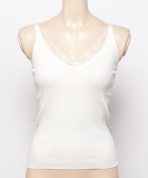 KOBE LETTUCE（コウベレタス）の「レースVネックサマーリブニットキャミソール/トップス/インナー/レディース[C2850]神戸レタス（キャミソール・レディース・ブラック/ベージュ/ネイビー/グレー/オフホワイト/サックスブルー/イエロー/ベビーピンク・FREE）」の2枚目の写真