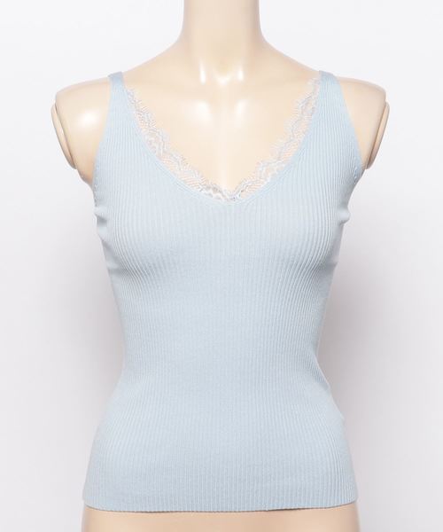 KOBE LETTUCE（コウベレタス）の「レースVネックサマーリブニットキャミソール/トップス/インナー/レディース[C2850]神戸レタス（キャミソール・レディース・ブラック/ベージュ/ネイビー/グレー/オフホワイト/サックスブルー/イエロー/ベビーピンク・FREE）」の7枚目の写真
