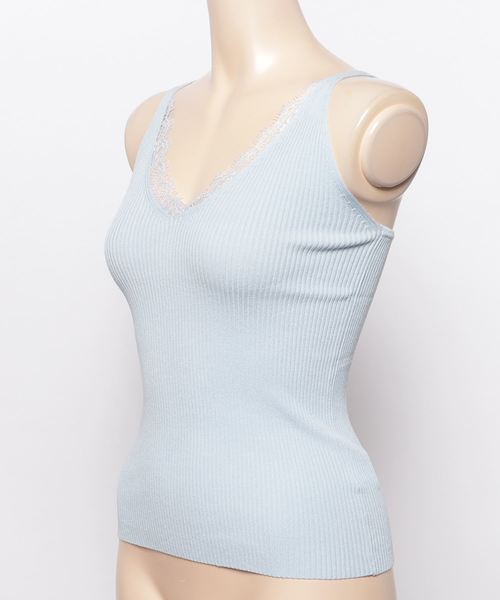 KOBE LETTUCE（コウベレタス）の「レースVネックサマーリブニットキャミソール/トップス/インナー/レディース[C2850]神戸レタス（キャミソール・レディース・ブラック/ベージュ/ネイビー/グレー/オフホワイト/サックスブルー/イエロー/ベビーピンク・FREE）」の9枚目の写真