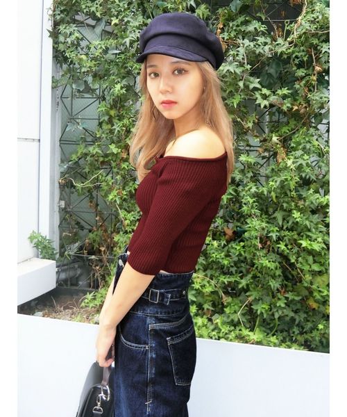 EMODA（エモダ）の「2WAYリブニットトップ（Tシャツ/カットソー・レディース・ブラック/レッド/その他/マスタード・FREE）」の7枚目の写真