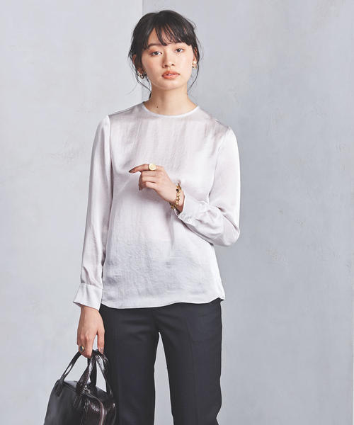 UNITED ARROWS - 【美品】  UNITED ARROWS / ユナイテッドアローズ | ポリエステル サテン UBCB ロンドン ストライプ ボウタイ プルオーバー ブラウス | F | ベージュ / ブラック | レディース UNITED ARROWS（ユナイテッドアローズ）の「UBCB ロンドン