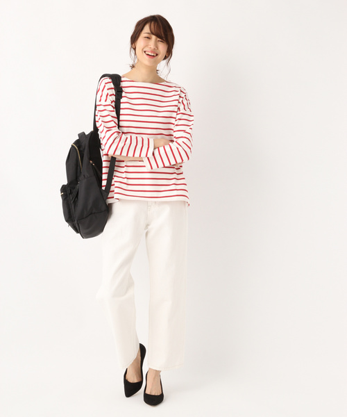 GLOBAL WORK(グローバルワーク)の「バスクボーダーBIGT長袖/822629(Tシャツ/カットソー・レディース・ベージュ/レッド/その他・MEDIUM/LARGE)」の5枚目の写真