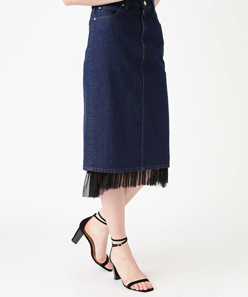 JILL STUART（ジルスチュアート）の「◆《JILL JEAN》チュールデニムタイトスカート（スカート・レディース・ネイビー/ブルー・2/0/4）」の2枚目の写真
