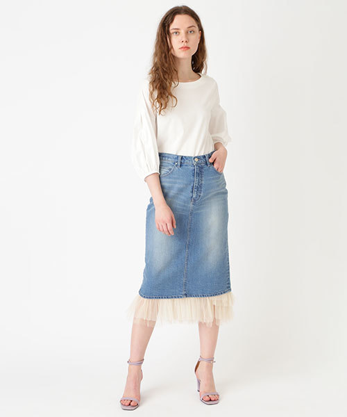 JILL STUART（ジルスチュアート）の「◆《JILL JEAN》チュールデニムタイトスカート（スカート・レディース・ネイビー/ブルー・2/0/4）」の4枚目の写真