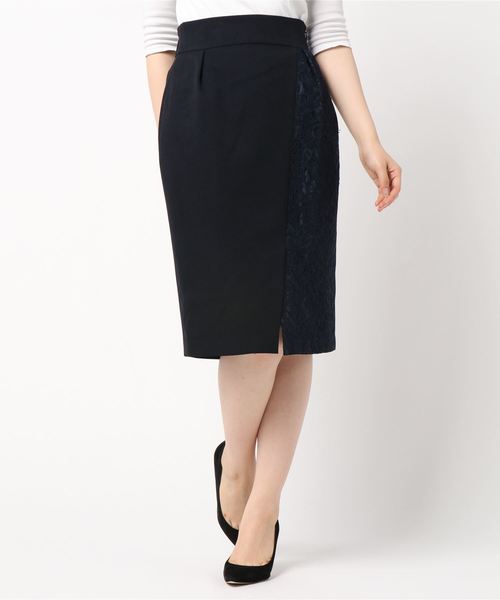 TRUDEA(トルディア)の「レース×無地 タイトスカート(スカート・レディース・ベージュ/ネイビー/ブラウン/ピンク・SMALL/MEDIUM/LARGE)」の3枚目の写真