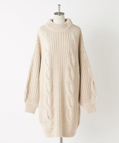 one after another NICE CLAUP（ワンアフターアナザーナイスクラップ）の「【WEB STORE限定】ニットケーブルワンピース（ワンピース・レディース・ベージュ/グレー/アイボリー/モカ・FREE）」の6枚目の写真