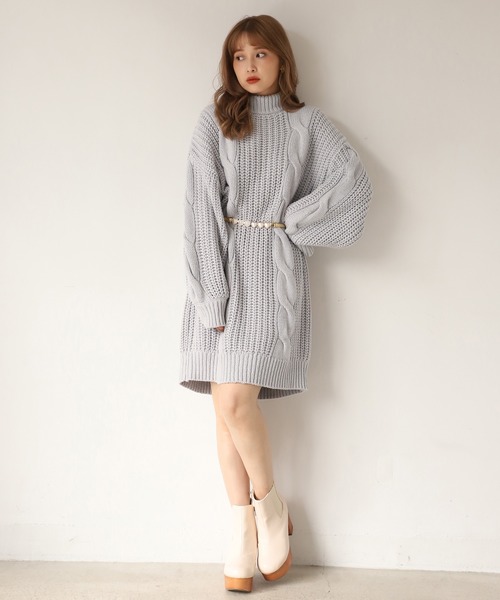 one after another NICE CLAUP（ワンアフターアナザーナイスクラップ）の「【WEB STORE限定】ニットケーブルワンピース（ワンピース・レディース・ベージュ/グレー/アイボリー/モカ・FREE）」の18枚目の写真