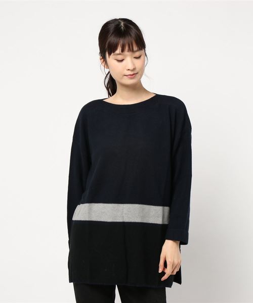 BELLUNA（ベルーナ）の「ボートネックデザイン配色ニットチュニック（ニット/セーター・レディース・ピンク/ブルー/グリーン/ネイビー・X-LARGE/MEDIUM/XX-LARGE/XXX-LARGE/XXXX-LARGE/LARGE）」の6枚目の写真