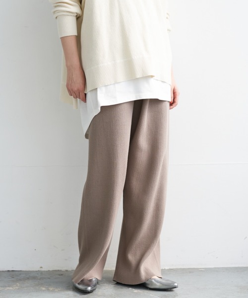 AMERICAN HOLIC（アメリカンホリック）の「リブニットイージーパンツ＊（その他パンツ・レディース・チャコールグレー/モカ/グレイッシュベージュ・MEDIUM/LARGE）」の3枚目の写真