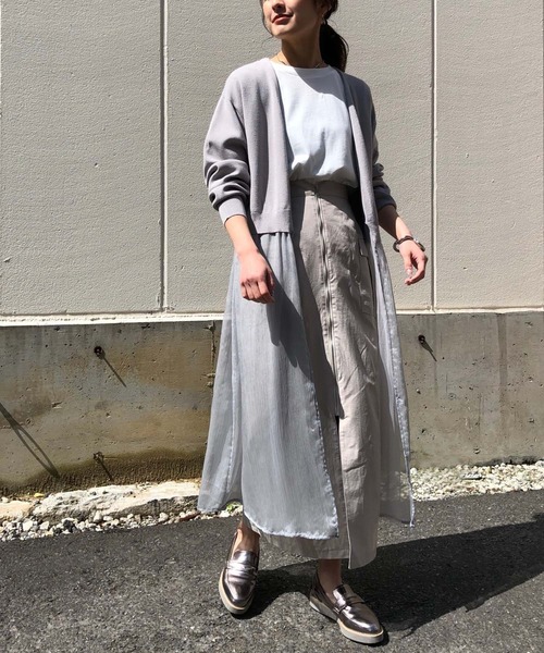 &g'aime(アンジェム)の「【&g'aime】楊柳レイヤードロングカーディガン/シースルーカーディガン(カーディガン/ボレロ・レディース・ブラック/ライトグレー/ライトベージュ・FREE)」の3枚目の写真