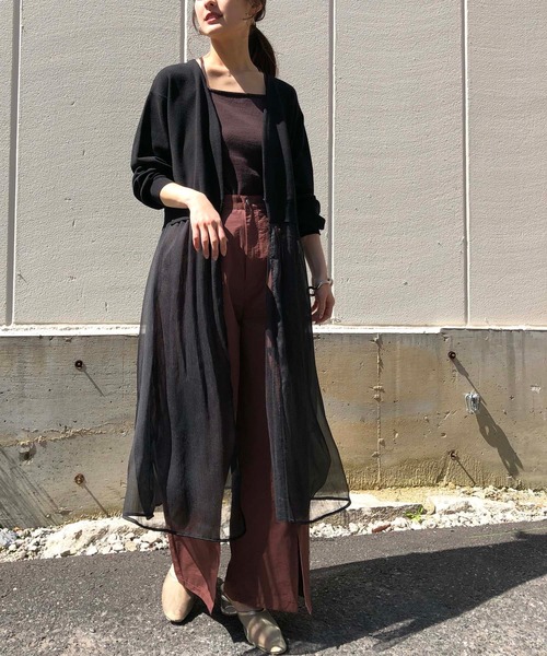 &g'aime(アンジェム)の「【&g'aime】楊柳レイヤードロングカーディガン/シースルーカーディガン(カーディガン/ボレロ・レディース・ブラック/ライトグレー/ライトベージュ・FREE)」の4枚目の写真