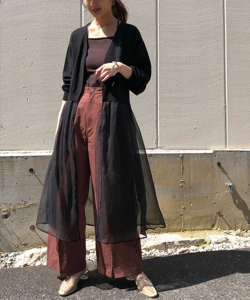 &g'aime(アンジェム)の「【&g'aime】楊柳レイヤードロングカーディガン/シースルーカーディガン(カーディガン/ボレロ・レディース・ブラック/ライトグレー/ライトベージュ・FREE)」の6枚目の写真