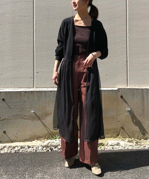 &g'aime(アンジェム)の「【&g'aime】楊柳レイヤードロングカーディガン/シースルーカーディガン(カーディガン/ボレロ・レディース・ブラック/ライトグレー/ライトベージュ・FREE)」の5枚目の写真