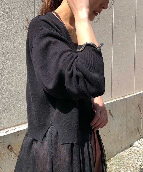 &g'aime(アンジェム)の「【&g'aime】楊柳レイヤードロングカーディガン/シースルーカーディガン(カーディガン/ボレロ・レディース・ブラック/ライトグレー/ライトベージュ・FREE)」の7枚目の写真