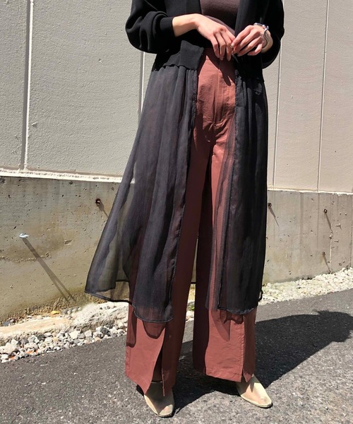 &g'aime(アンジェム)の「【&g'aime】楊柳レイヤードロングカーディガン/シースルーカーディガン(カーディガン/ボレロ・レディース・ブラック/ライトグレー/ライトベージュ・FREE)」の8枚目の写真