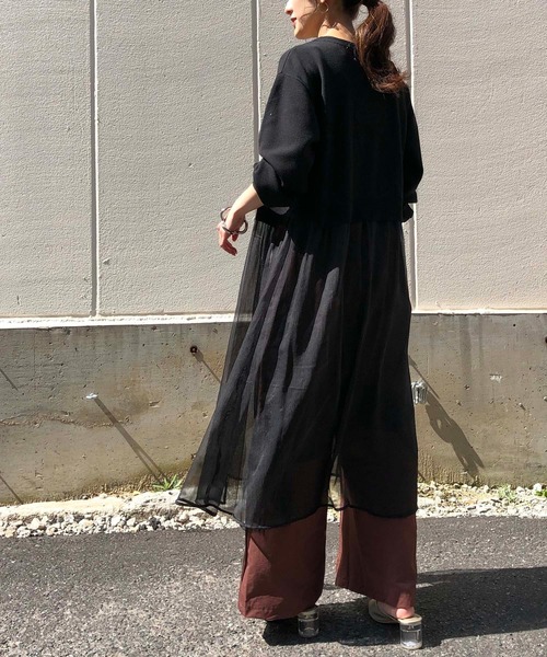 &g'aime(アンジェム)の「【&g'aime】楊柳レイヤードロングカーディガン/シースルーカーディガン(カーディガン/ボレロ・レディース・ブラック/ライトグレー/ライトベージュ・FREE)」の10枚目の写真