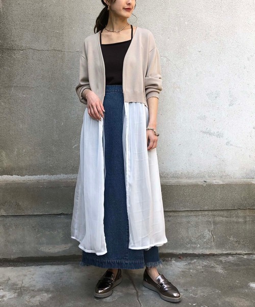 &g'aime(アンジェム)の「【&g'aime】楊柳レイヤードロングカーディガン/シースルーカーディガン(カーディガン/ボレロ・レディース・ブラック/ライトグレー/ライトベージュ・FREE)」の11枚目の写真