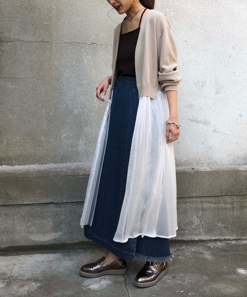 &g'aime(アンジェム)の「【&g'aime】楊柳レイヤードロングカーディガン/シースルーカーディガン(カーディガン/ボレロ・レディース・ブラック/ライトグレー/ライトベージュ・FREE)」の12枚目の写真