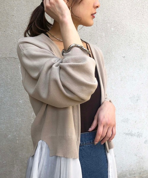 &g'aime(アンジェム)の「【&g'aime】楊柳レイヤードロングカーディガン/シースルーカーディガン(カーディガン/ボレロ・レディース・ブラック/ライトグレー/ライトベージュ・FREE)」の13枚目の写真