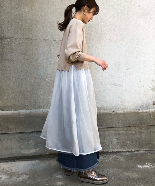 &g'aime(アンジェム)の「【&g'aime】楊柳レイヤードロングカーディガン/シースルーカーディガン(カーディガン/ボレロ・レディース・ブラック/ライトグレー/ライトベージュ・FREE)」の15枚目の写真