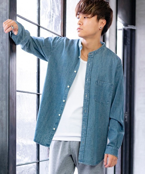 ADMIX/ATELIER SAB MEN（アドミックスアトリエサブメン）の「ライトオンス デニム バンドカラー 長袖 シャツ（シャツ/ブラウス・メンズ・インディゴブルー/ワンウォッシュ/ライトインディゴブルー・48/50）」の3枚目の写真