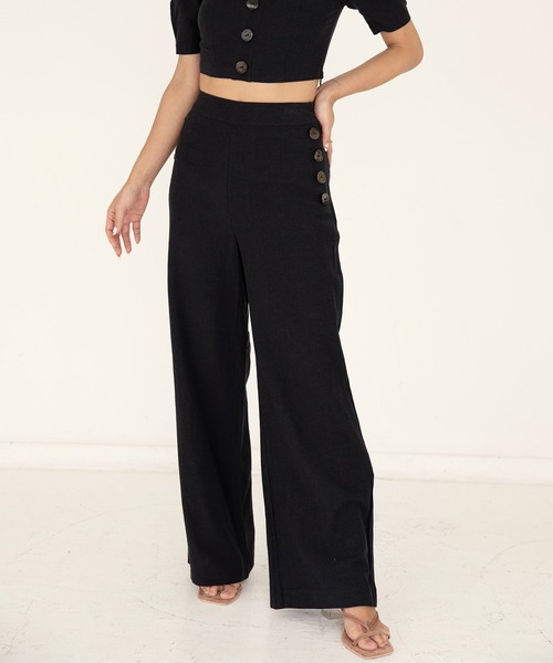 ALEXIA STAM(アリシアスタン)の「Side Button Pants/サイドボタンパンツ(その他パンツ・レディース・ブラック/ベージュ・S/M)」の1枚目の写真