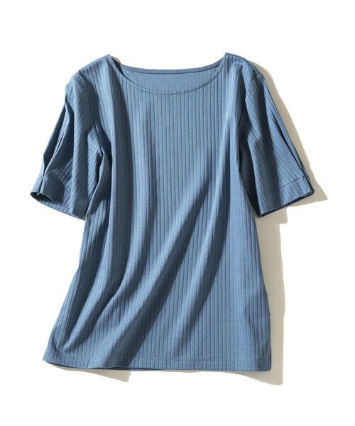 J.PRESS Ladies（J.プレス レディス）の「【WEB限定色あり】コットンリブスムース クルーネックTシャツ（Tシャツ/カットソー・レディース・ライトグレー系/ブルー系・SMALL）」の2枚目の写真