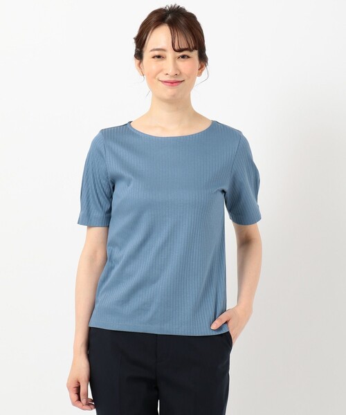 J.PRESS Ladies（J.プレス レディス）の「【WEB限定色あり】コットンリブスムース クルーネックTシャツ（Tシャツ/カットソー・レディース・ライトグレー系/ブルー系・SMALL）」の4枚目の写真